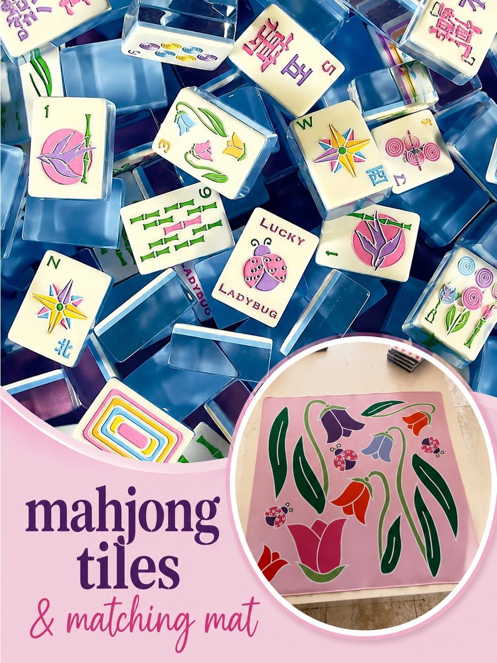 New! Mahjong Tiles and Mat Lucky Ladybug Similar to Two Sparrows